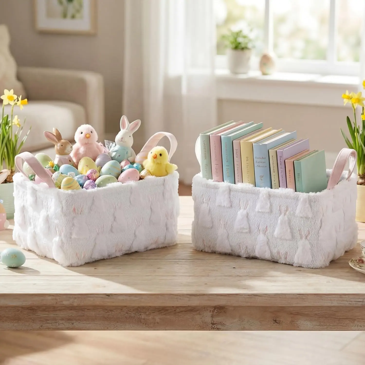 2 count  Storage Baskets 14x10 Inch Cute Bunny  Basket Spring Laundry Foldable  Plush Storage Bin with Handle Decorative Closet Organizer for  Office  Countertop Tabletop