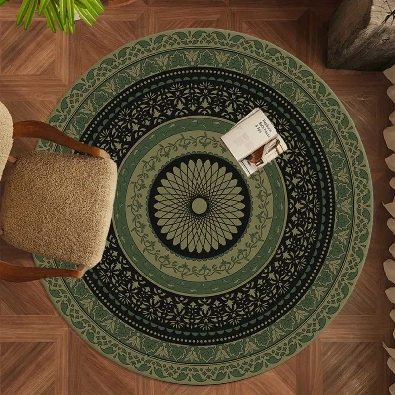 2D Flat Printed Flannel ModernMandala Round Carpet - Soft Thick Pile Turquoise Circular Rug Suitable for Living Room, Bedroom, Office - Machine Washable Floor Mat, 2D Flat, Flannel Rugs Mats