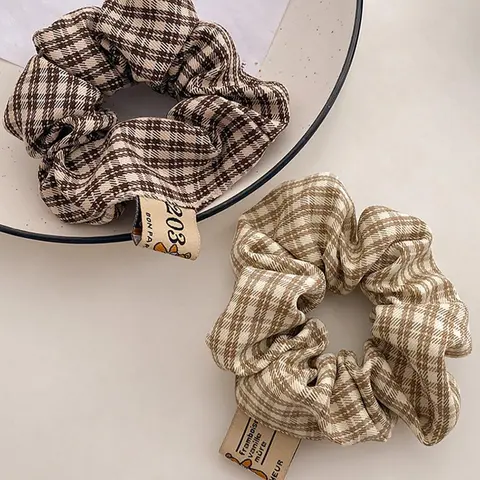 Women's Cute Plaid Graphic Hair Scrunchies, Elastic Hair Accessory, 2 Counts/set Minimalist Elegant Trendy Hair Ties, Chic Gorgeous Fashionable Hair Accessories for Hairstyle Decoration, Ponytail Styling