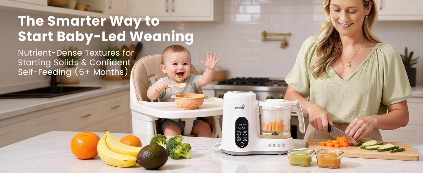 Grownsy 1-Step Baby Food Maker – BPA-Free Blender with Large Bowl, Steam Basket, Auto Cooking, Grinding, Sterilizing & Auto Pause for Homemade Healthy Baby Food