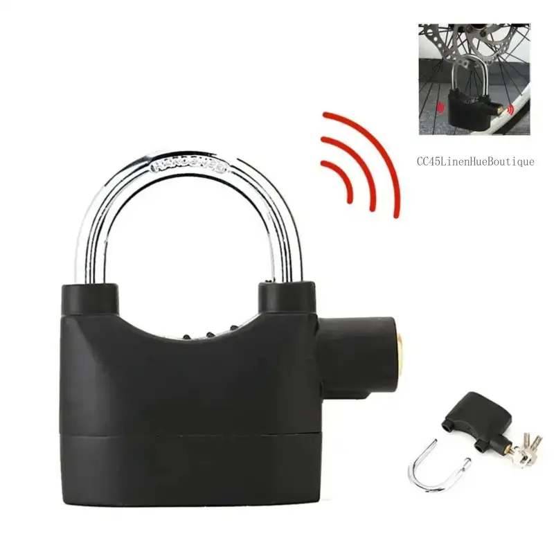 CC45LinenHueBoutique Stainless Steel Heavy-Duty Alarm Padlock with 110dB Alarm Feature, High Security & 3 Keys for Garage, Outdoor Storage Unit Doors