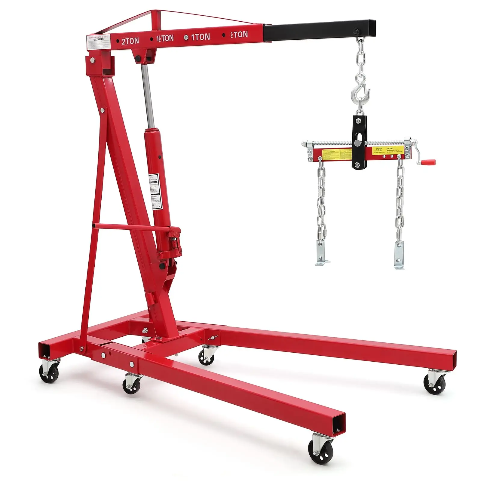 2 Ton Folding Hydraulic Engine Hoist with Load Leveler, 4400 LBS Capacity Heavy Duty Cherry Picker, 6 Swivel Wheels&Hydraulic Pump, Adjustable Boom (0.5T-2T) for Garage Workshop Warehouse, Red/Yellow/Black/Orange(2 Boxes)