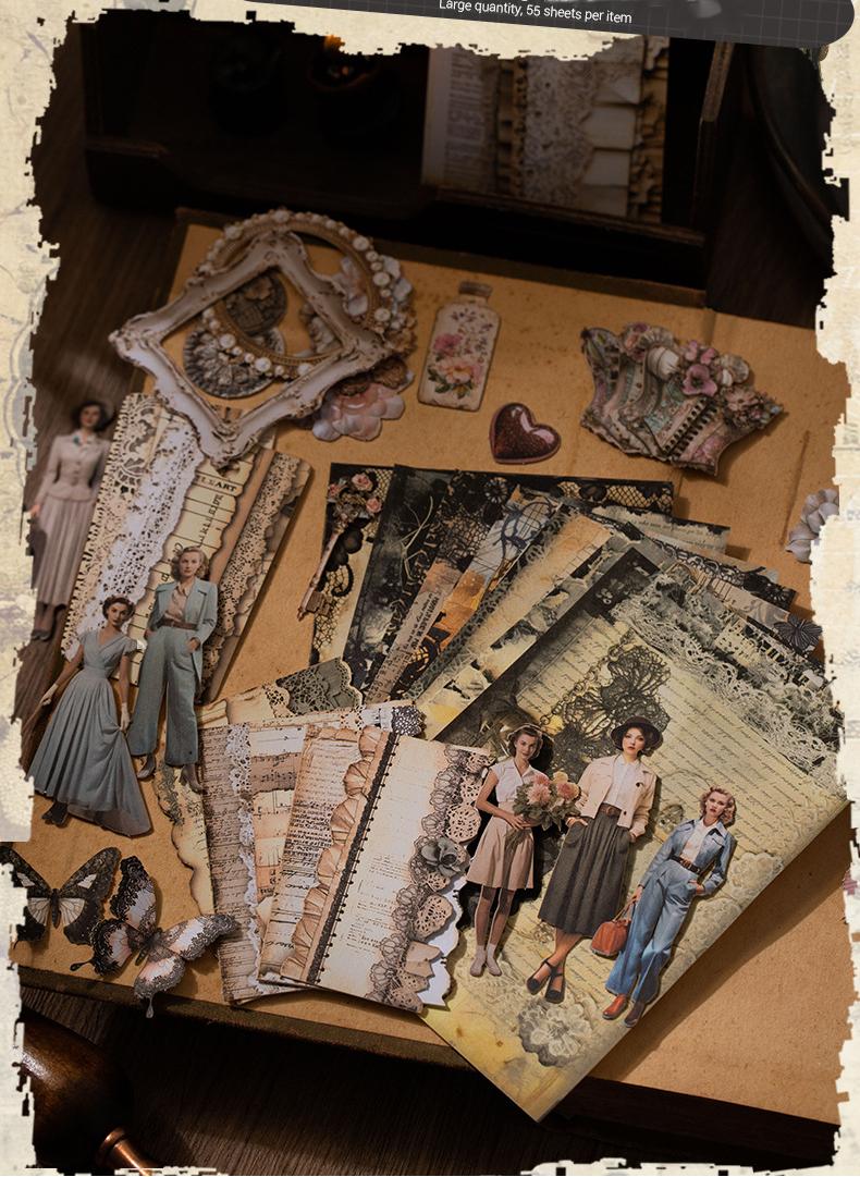 220 sheets/set, retro material pack, character theme, hard cardboard and light paper materials, creative DIY materials, handbooks and handmade materials.