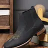Men's Business Embroidering Design Ankle Boots, Fashionable Round Toe Chelsea Boots for Daily Wear, Male All-match Shoes for Daily Wear, Closed Daily Commute Boots #GLOBAL PICKS