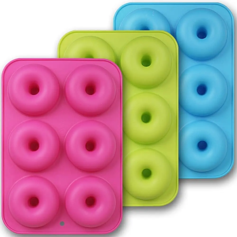 Donut Molds, 3-Pack of Non-Stick  Grade  Pans for Donut Baking – Green,,Blue