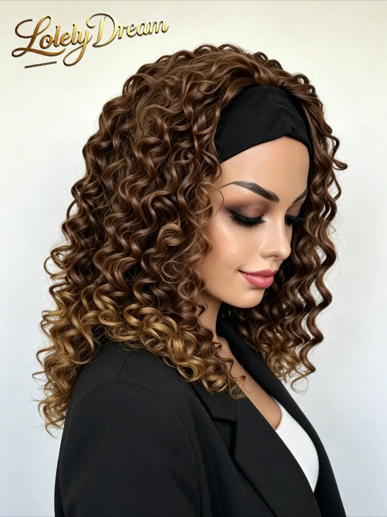 Lolely Dream Burmese Curly Headband Wig 14 Inch Shoulder Length Synthetic Heat Resistant Fiber Black Brown Shades Grey Blond Ombre Honey Blond Natural Color Glueless No Lace Half Wig Everyday Styling Synthetic Machine Wigs Synthetic Material Wigs