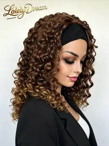 Lolely Dream Burmese Curly Headband Wig 14 Inch Shoulder Length Synthetic Heat Resistant Fiber Black Brown Shades Grey Blond Ombre Honey Blond Natural Color Glueless No Lace Half Wig Everyday Styling