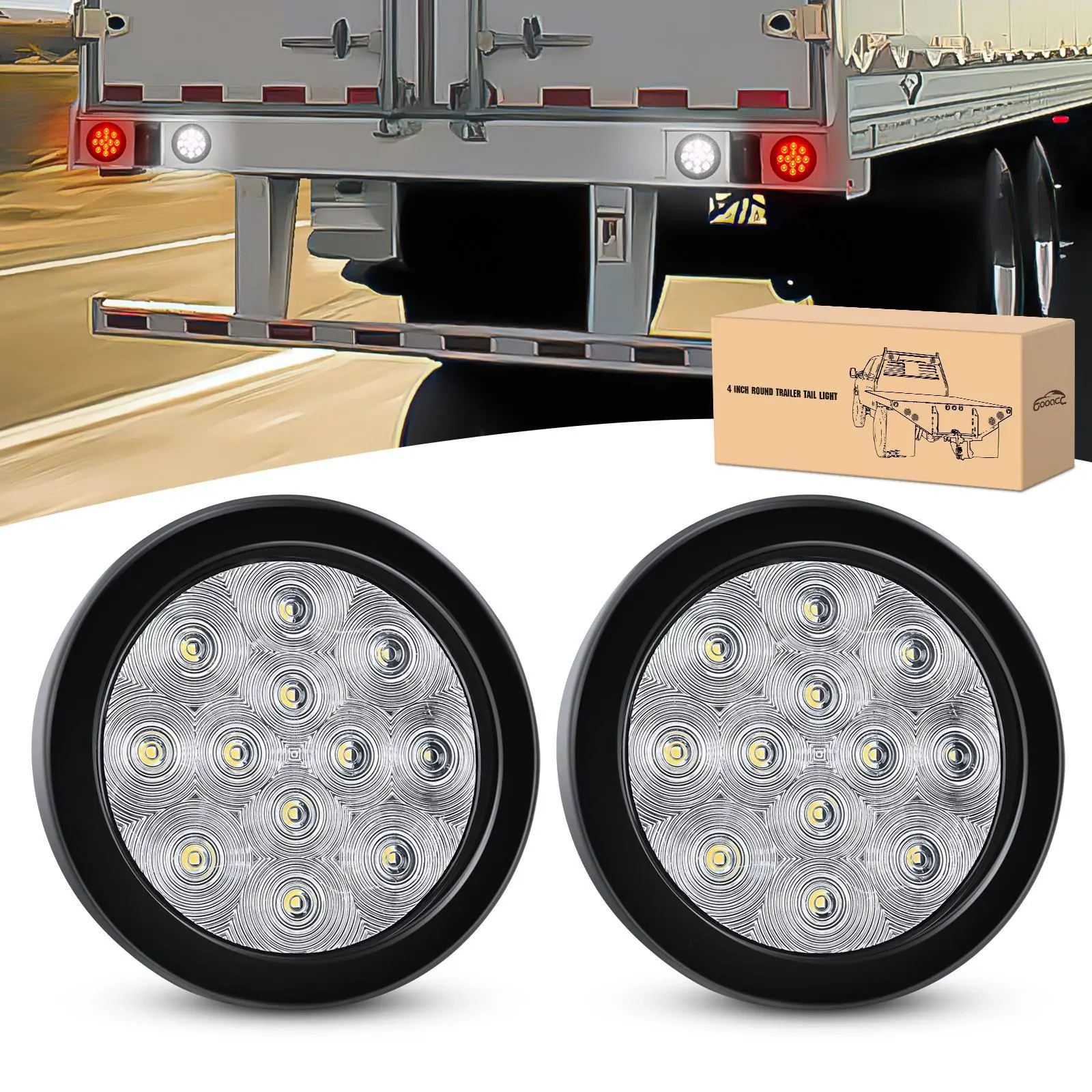 GOOACC 4 in Round Trailer Light Kit, 2 PCS 12 LED Amber Turn Signal Waterproof Taillights with Surface Mount Grommets & Plugs, IP67 for Truck, RV, Waterproof Taillight