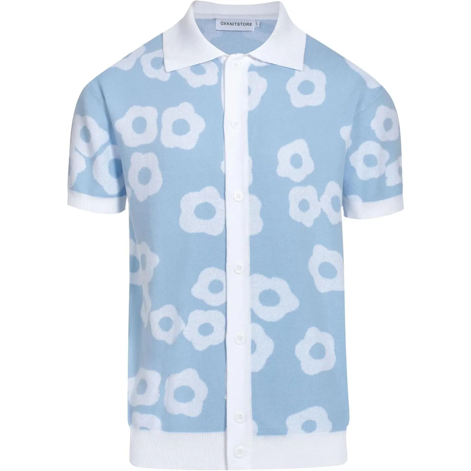 OXKNIT Mens Vintage Polo Shirts Casual Flower Pattern Knit Golf Polo Shirts Short Sleeve Jacquard Design