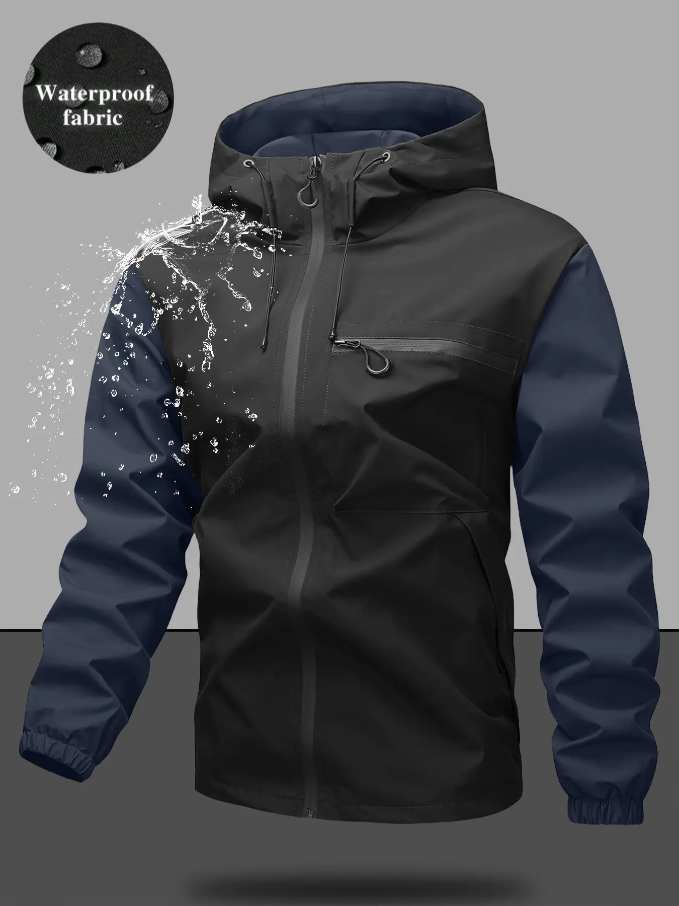 Men's Casual Hooded Jacket, Large Pockets, Soft Shell, Lightweight Outdoor Coat, Waterproof Zipper, All Season Fashion Outerwear