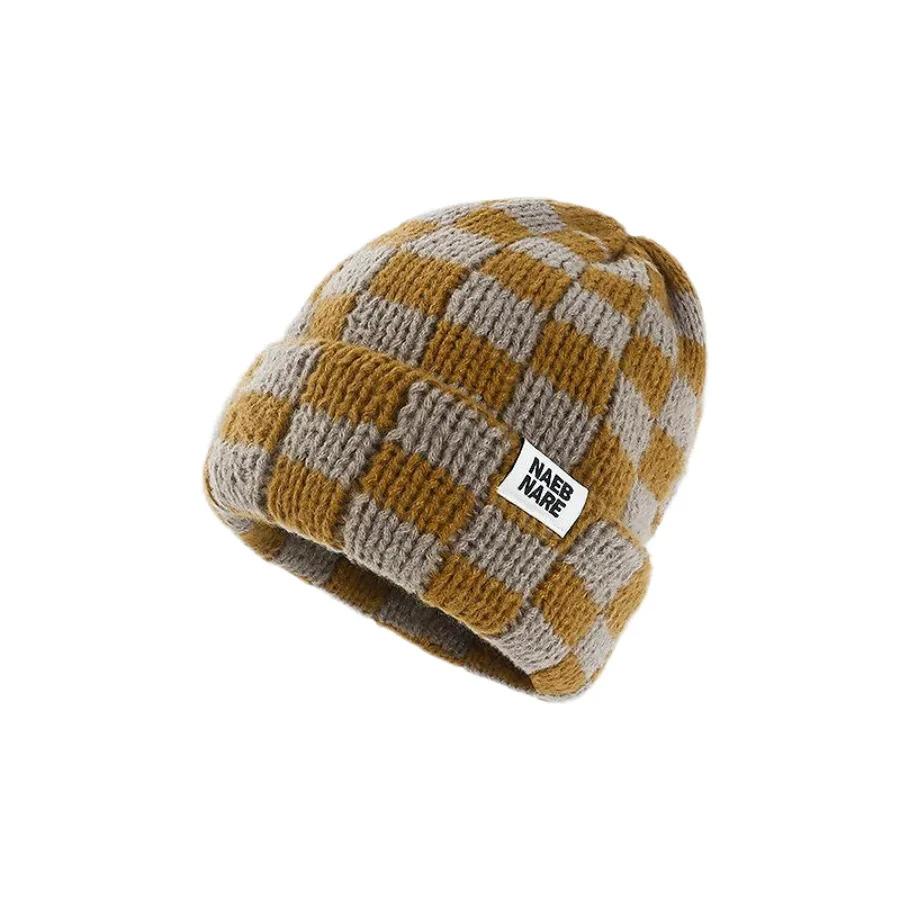 New Japanese Korean Winter Check Plaid Skullies Beanies Knit Hat for Women Ins Luxury Brand Y2k Bonnet Heavy Warm Hat Casual Cap
