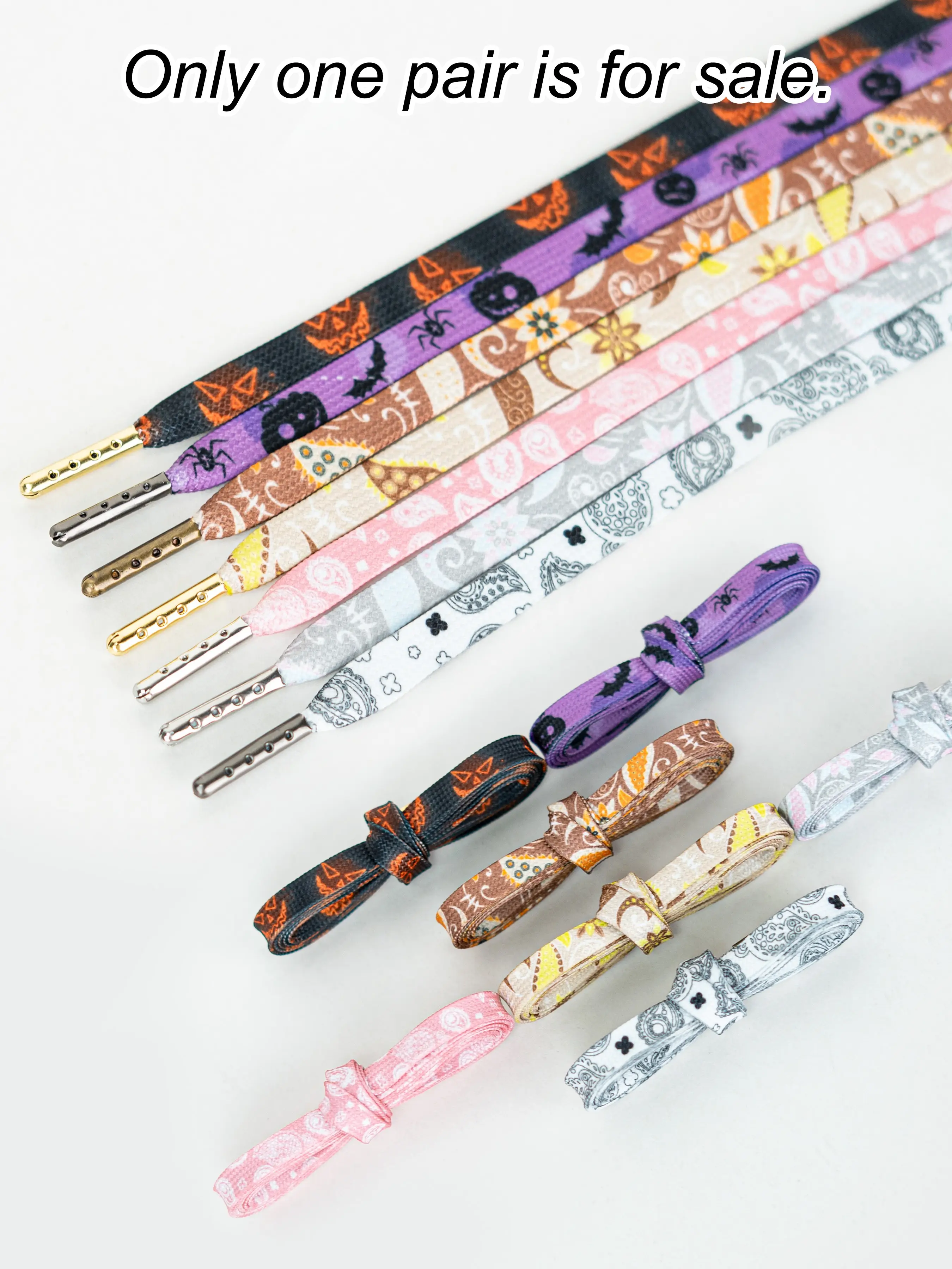 Halloween Themed Lattice Flower Pattern Flat Shoelaces, 8mm Wide Metal Head Design, Ideal for Vacation and Festive Use