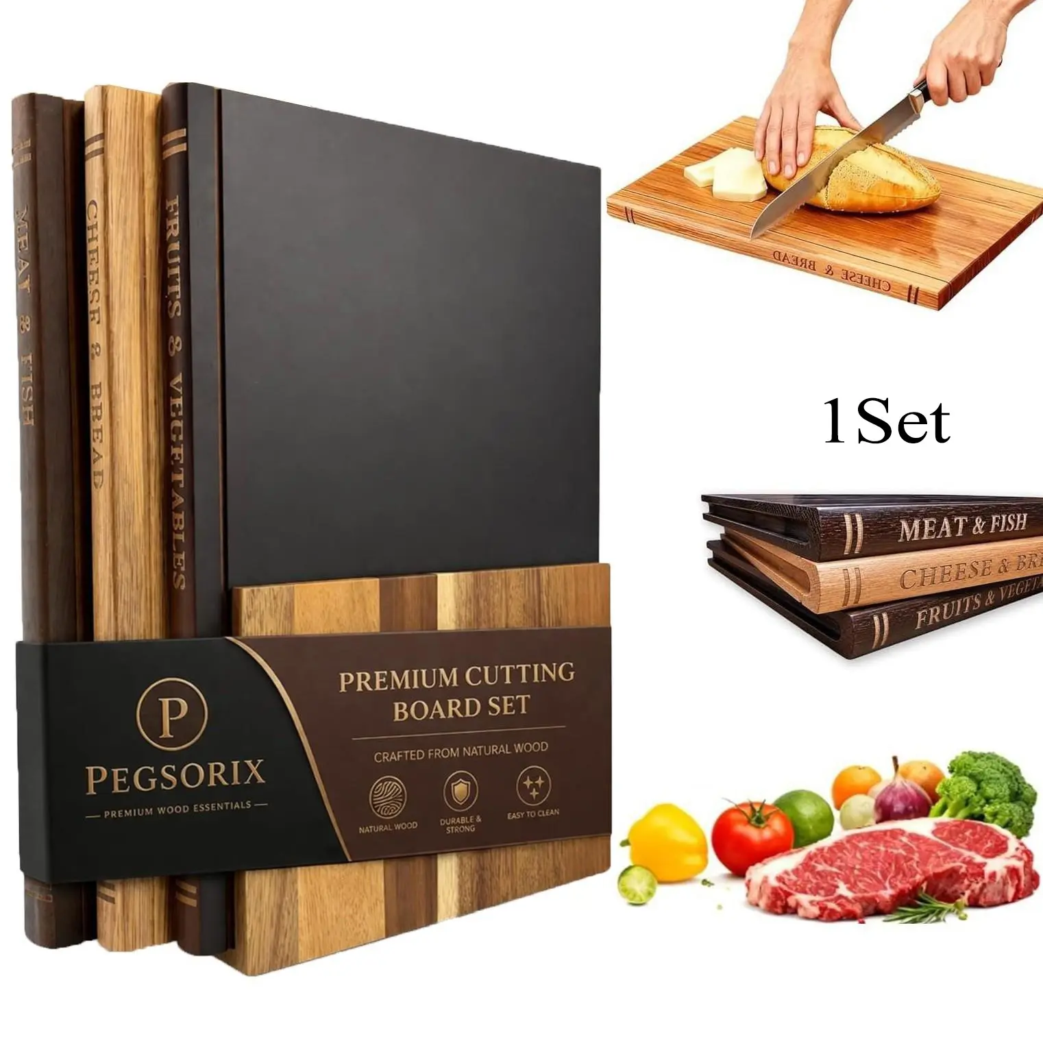 Book-Shaped Wooden Cooking Cutting Board Set with Stand, Ideal for Recipe Viewing, Perfect for Beginners, Breakfast Prep, Family Meals, Moving Gift, Wooden Cutting Boards, Kitchen, Kitchen Chopping Board