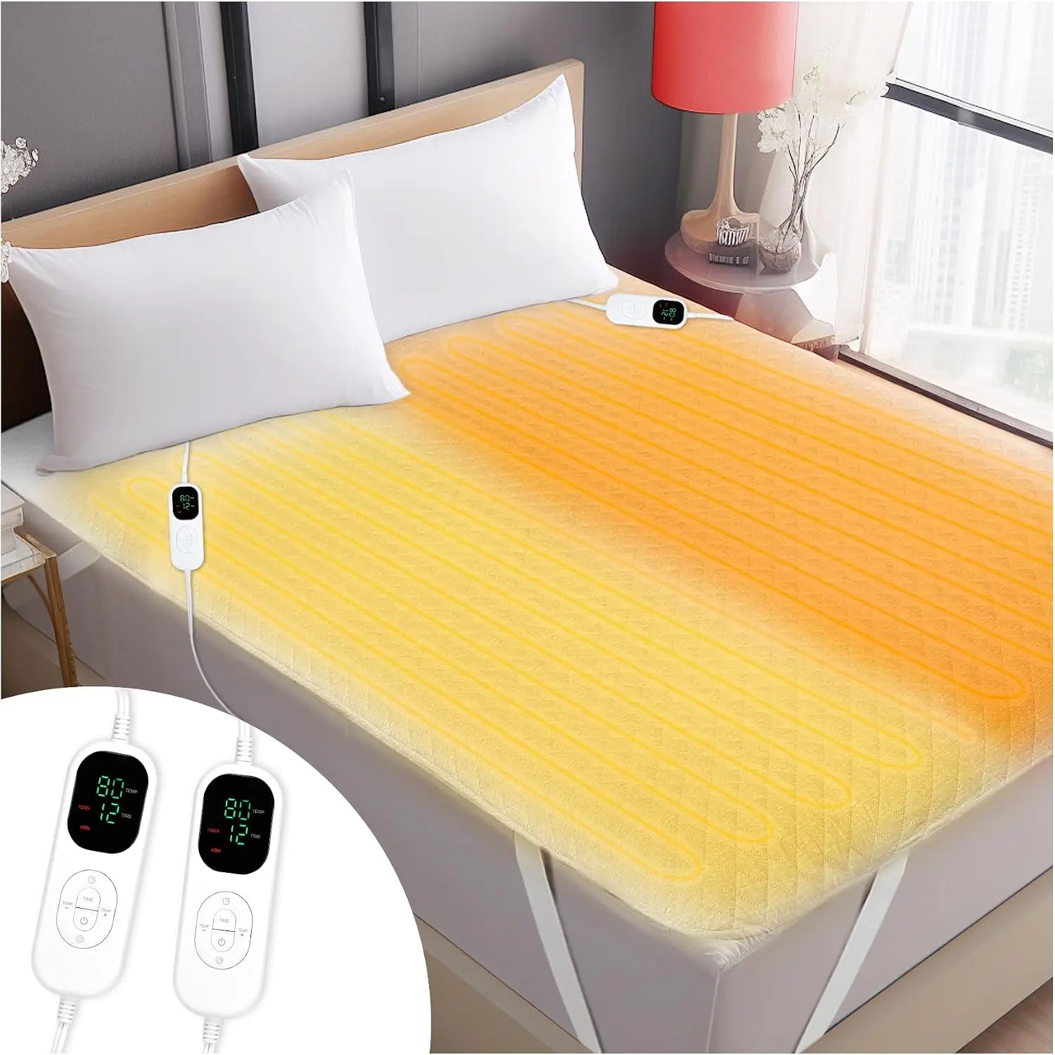 Heated Mattress Pad, Electric Mattress Pad Queen Size 60" x 80", Bed Warmer with Dual Controller, 10 Heat Settings, 12 Hour Timer Auto Shut Off, Machine Washable