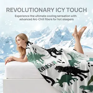 Green Dinosaur Silhouette Print Cooling Blanket for Hot Sleepers Q-Max >0.25 Summer Blanket Thin Lightweight Breathable Soft Double Side Enhanced Cooling for Bed Couch Sofa, Keep Cool for Night Sweats