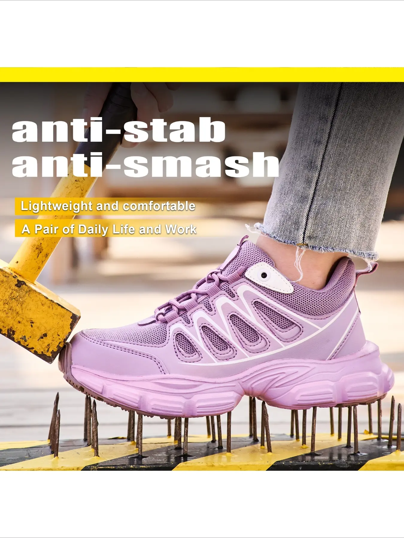 Women's Steel Toe Safety Shoes, Anti-Smash Anti-Puncture Kevlar Work Sneakers, Lightweight Breathable Ladies Work Boots for Factory Workshop Non Slip Work Shoes Construction Warehouse Outdoor Work Footwear Worker