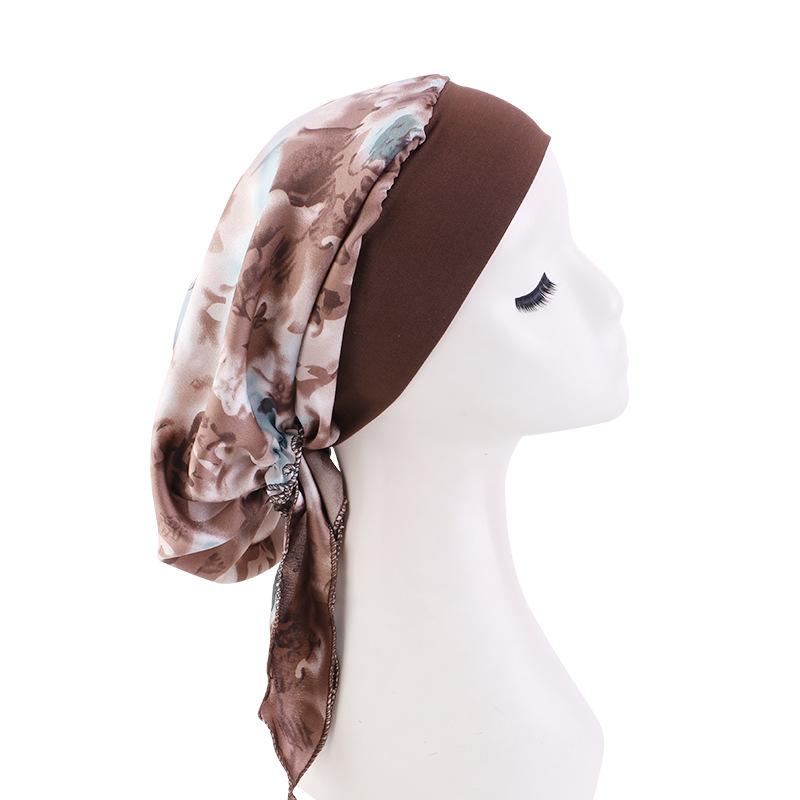 Elastic Wide Band Satin Bonnet, Ethnic Print Head Wrap Hair Care Cap