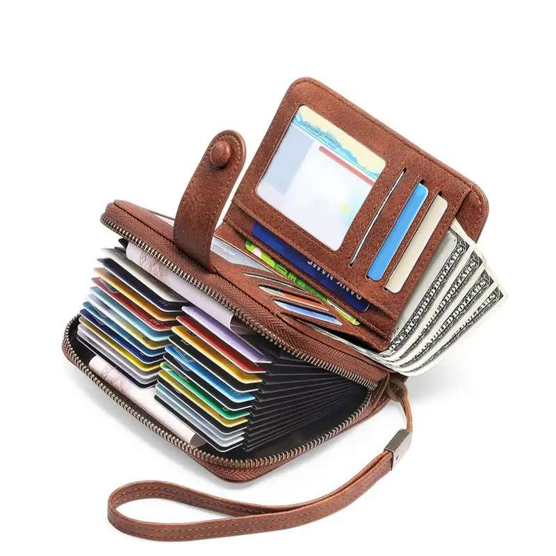 Women's Rfid Wallet with Multiple Card Slots and Wrist Strap, Fashionable Zipper Credit Card Holder, Perfect for Holidays and Gifts,Suitable for Thanksgiving, Christmas, Valentine's Day, men's gift giving #GLOBAL PICKS