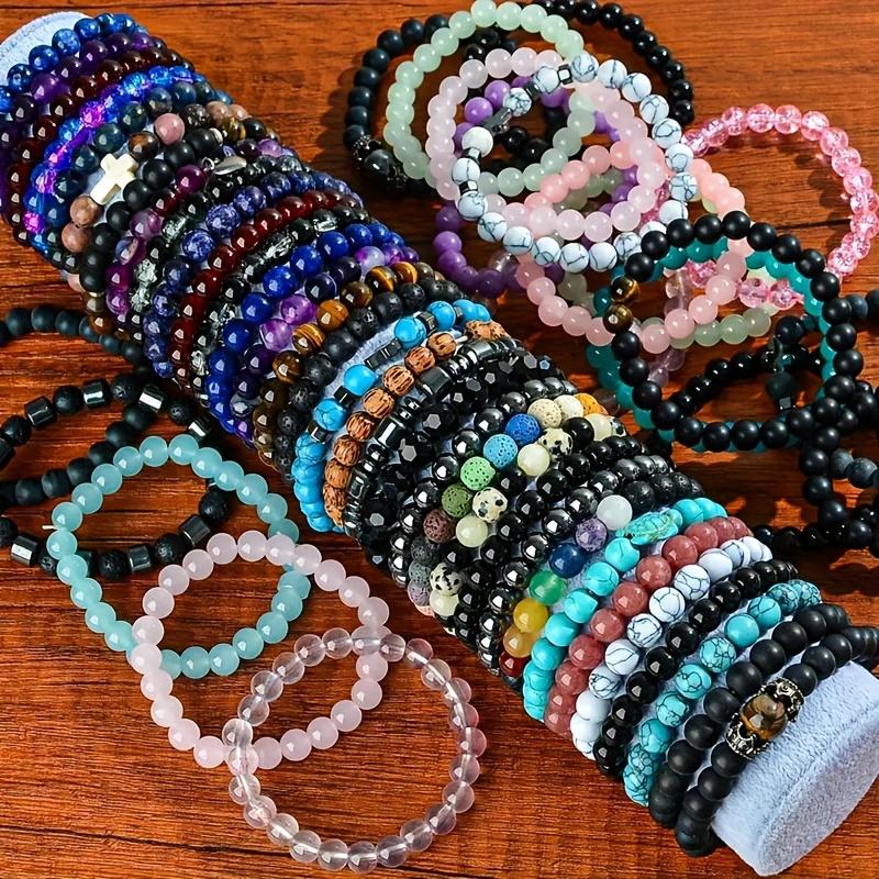 12Pcs Boho-Chic Handcrafted Bead Bracelet Set - Colorful Crackled Glass Beads, Ideal For Casual Attire & Vacation - Perfect Gift For Women, Friends & Family Random