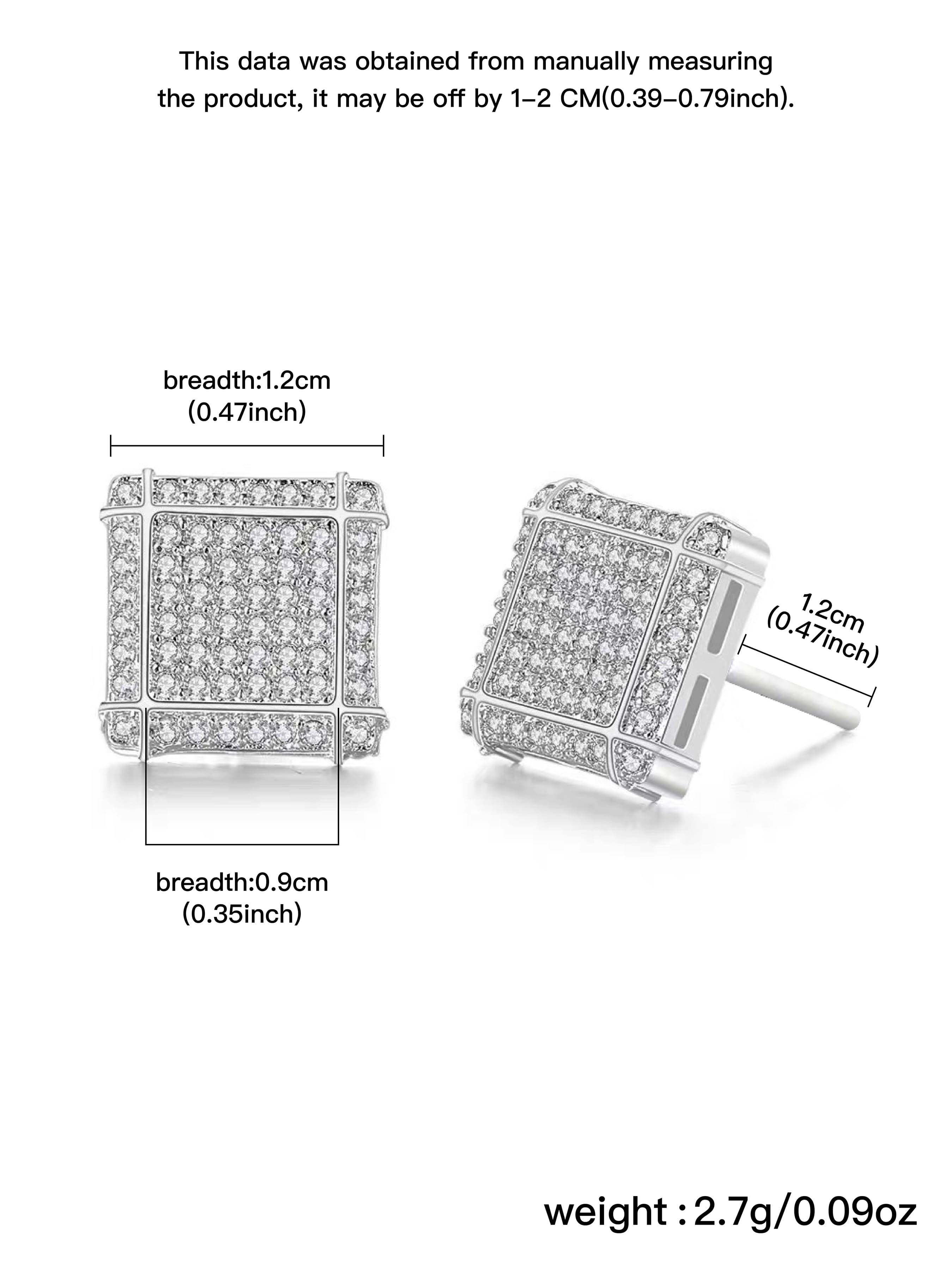 Trendy Square Zircon Stud Earrings Set, Ear Studs, Unisex Hip Hop Style, Perfect Gift for Daily Wear & Special Occasions, Fashion Accessories