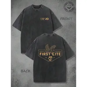 First Lite Outdoor Hunting Style Washed T-Shirt, Eagle Spreading Its Wings, Primitive Wild Beauty, Tough Guy, Jungle Hunting, Suitable For Daily Commuting And Outdoor Sports, 230G Pure , Y2K, Streetwear, Men's Summer Tops, Men's Shirts, Beach Vacations, F