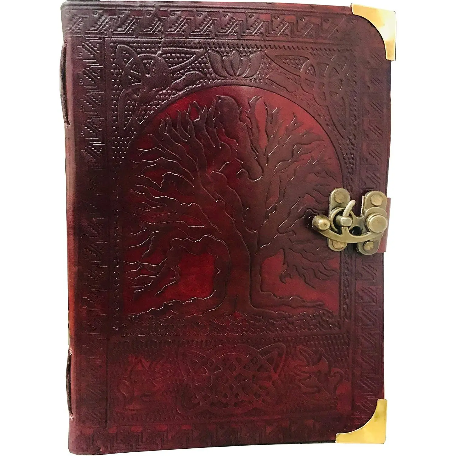 Large Size Hand-Bound Brown Leather Celtic Tree of Life Notebook - 150 Blank Pages Wicca Spell Journal for Office Stationery Supplies