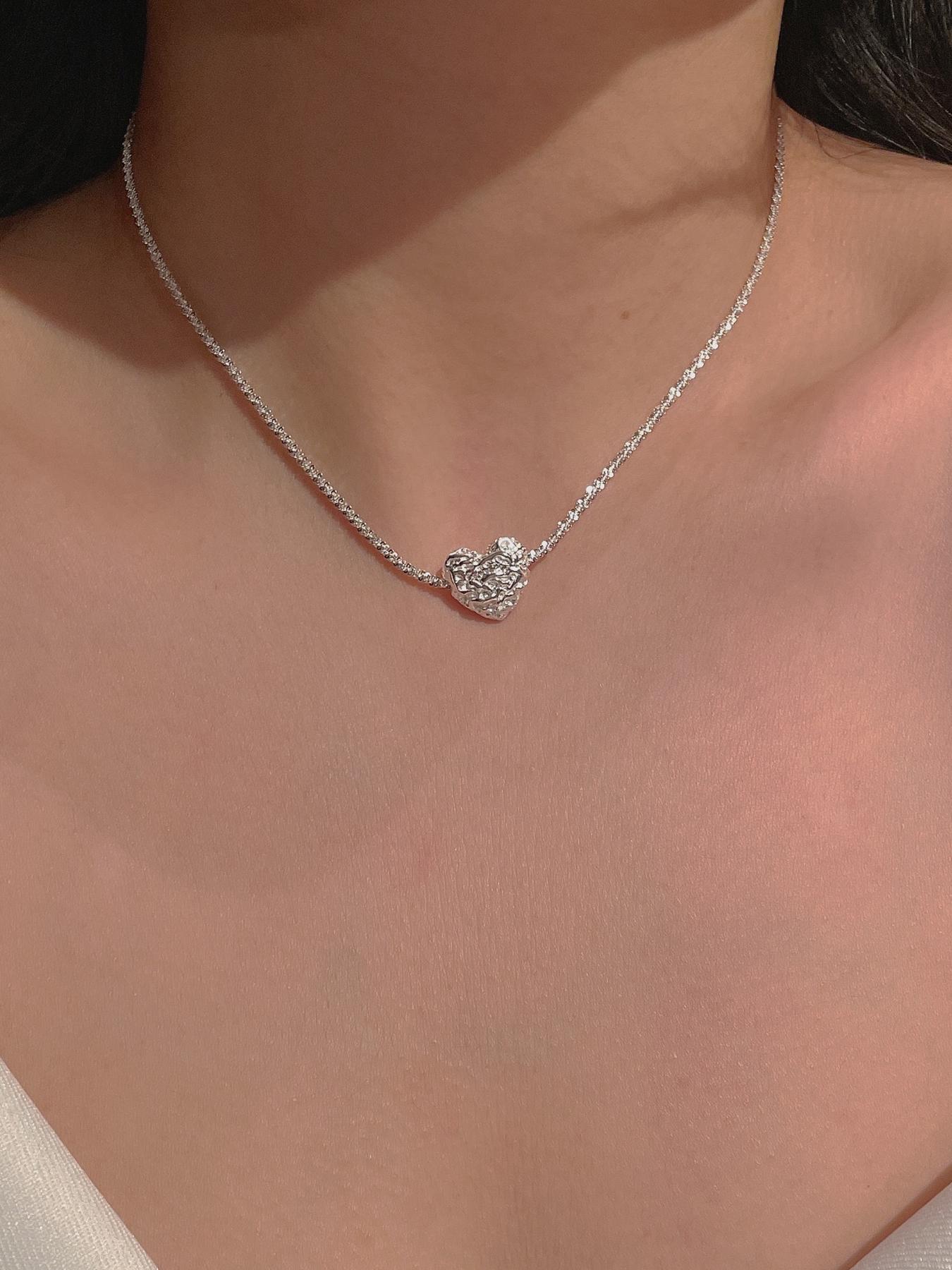 925 Sterling Silver Heart Shaped Pendant Necklace for Women, Fashion Jewelry for Party Clothing Decor, Trendy All-match & Exquisite Jewelry for Birthday Gift, Heart Design Necklace