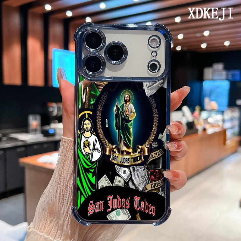 Creative Jesus Pattern Four Corner Anti-Fall Phone Case Transparent Electroplated Protective Cover for iPhone 17 Pro Max Air 16 15 Plus 14 13 12 11