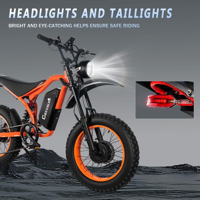 E-Bike Electric Dirt Bike for Adults 2000*2W Peak Power Brushless Motor 52V 32Ah 90KM Range Ebike 7-Speed 80*2Nm Torque Electric Dirtbike 180mm Disc Brake Electric Bike for Adults