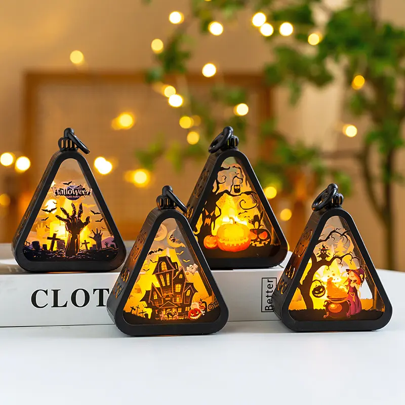 Halloween Lantern Decor LED Vintage Pumpkin Night Light Spooky Witch Haunted House Castle Hanging Desktop Lamp Aesthetic Room Table Ornament Novelty Holiday Festival Atmosphere Party Supply Gift