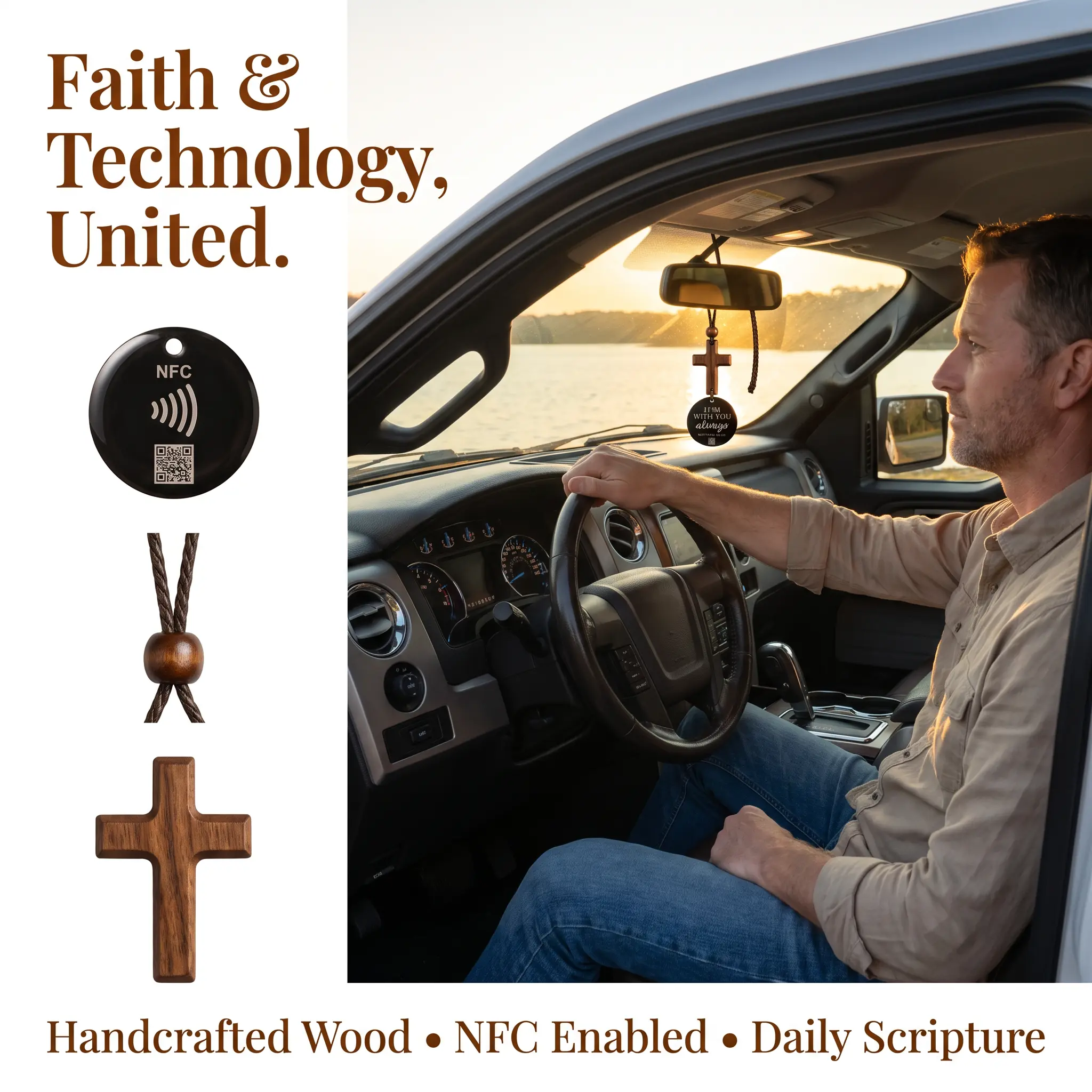 Christian Cross Car Rearview Mirror Hanging Ornament, Religious Faith Gift for Dad Husband Grandpa