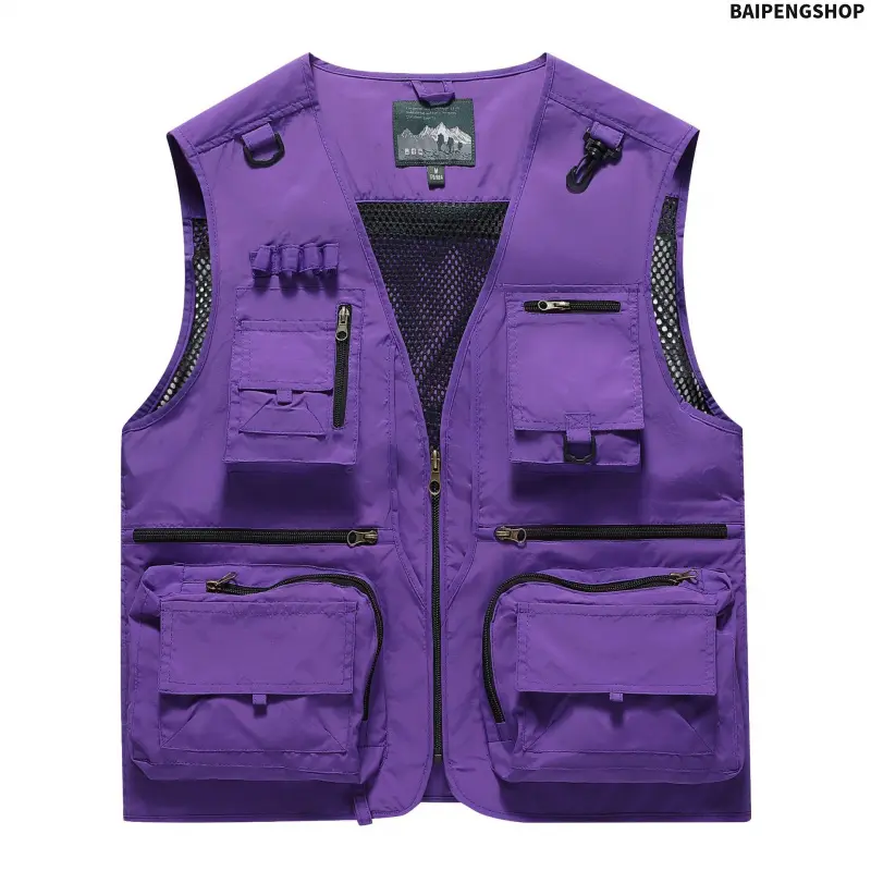 Men's Solid Nylon Multi-Patch Pocket Multi-Function Utility Cargo Vest - Tooling Menswear Work Sleeveless Jacket with Pocket Details for Outdoor Fishing & Casual Daily Wear, Utility Look Waistcoat, All Seasons, Functional Work Gilet, Stereo Sticker Bag, W