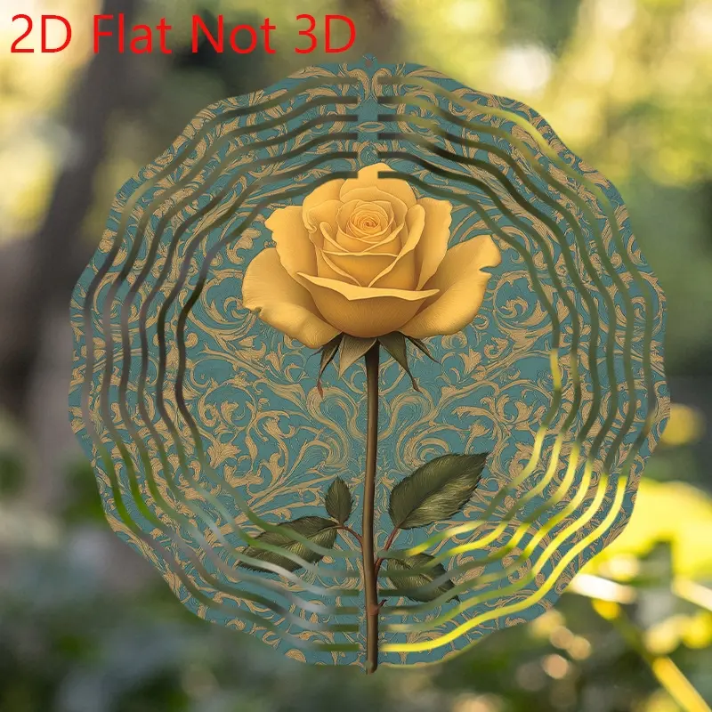 A 10inch outdoor metal wind chime, adorned with golden roses and green leaves--a garden wind chime that adds a serene, rotating decoration to your courtyard, balcony, or lawn. Made with durable iron structure, in beige/brown/gold tones, with a natural sty