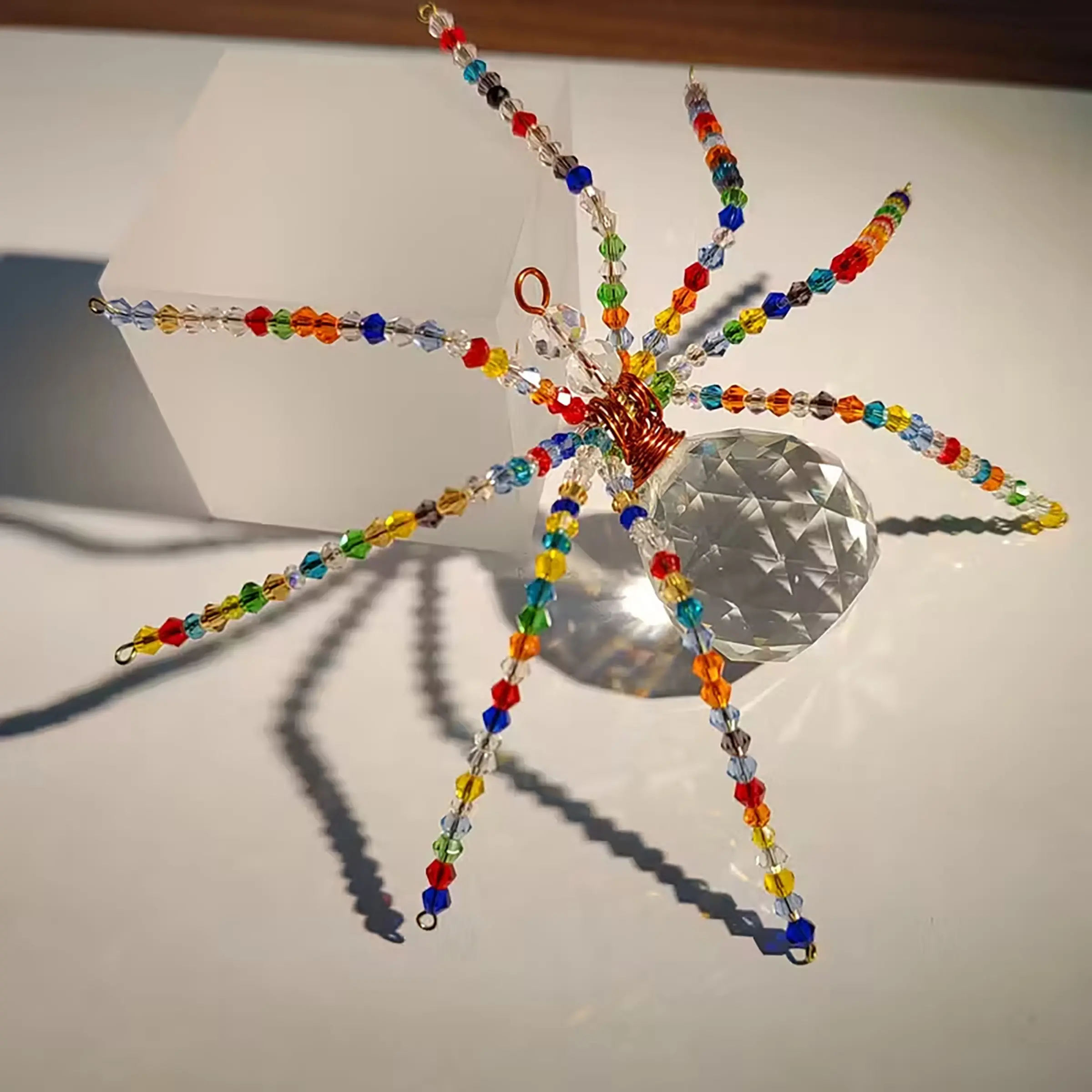 Crystal Spider Suncatcher, Beaded Spider Sun Catcher, Handmade Halloween Décor, Spooky, Beaded Spider with Prism, Rainbow Window Charm, Witchy Gift for Spring or Summer, Hanging