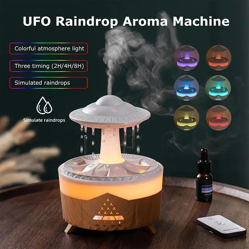 UFO Raindrop Aroma Diffuser Essential Oil Diffuser with Remote Control 7 Colorful Lights Aroma Diffuser Humidifier for Home