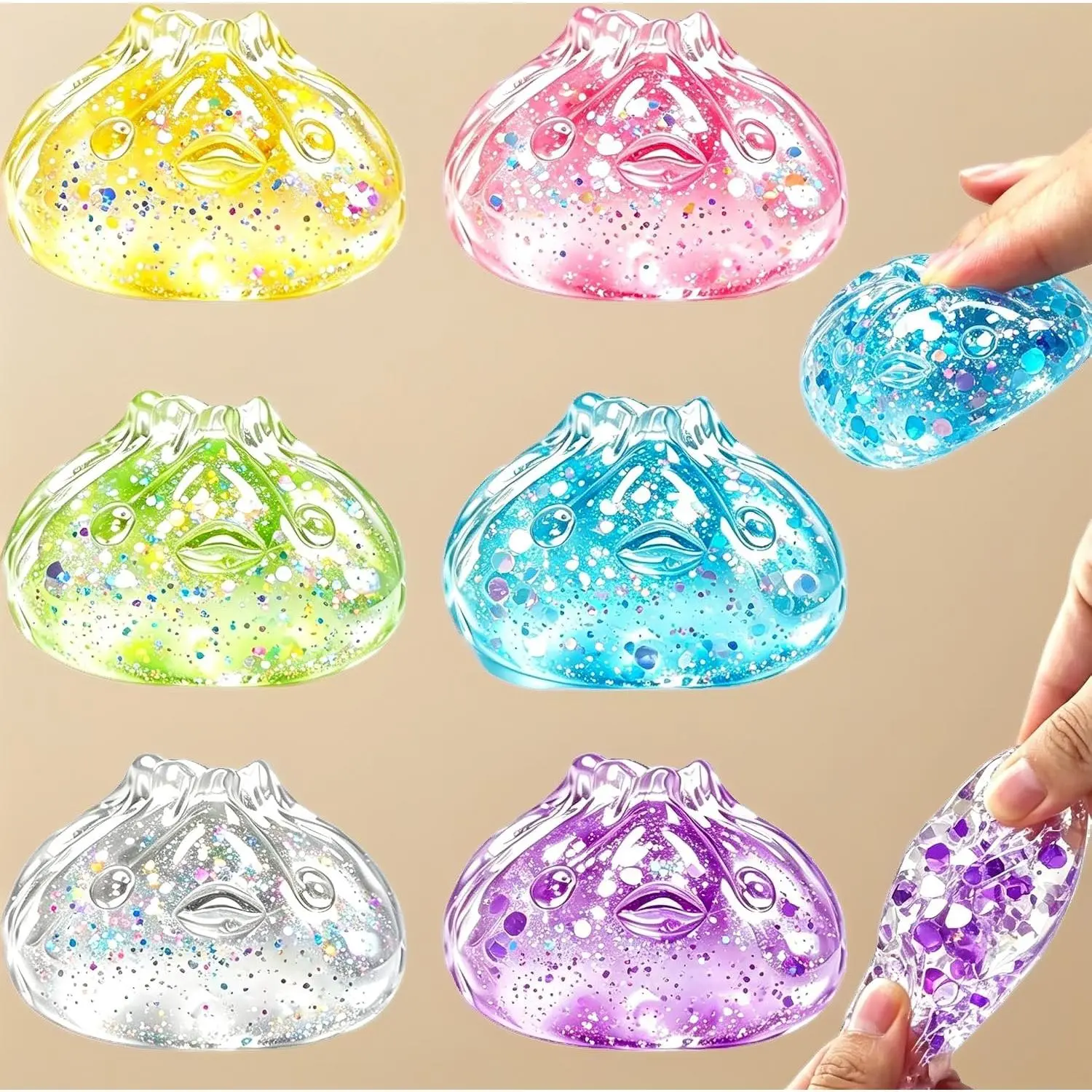 6Pcs Glitter Squishy Stress Relief Balls, Sensory Fidget Desk Toys, Party Gifts Christmas Bag Fillers