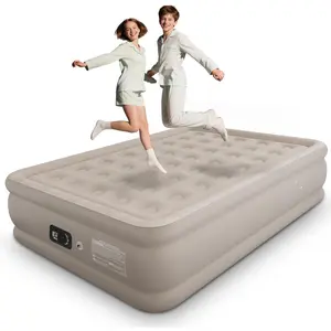 Full Air Mattress with  in Pump, Single Blpw up Air Bed with Portable Storage Bag, Suitable for  and Guests, Top Flocking, 18" Full Khaki