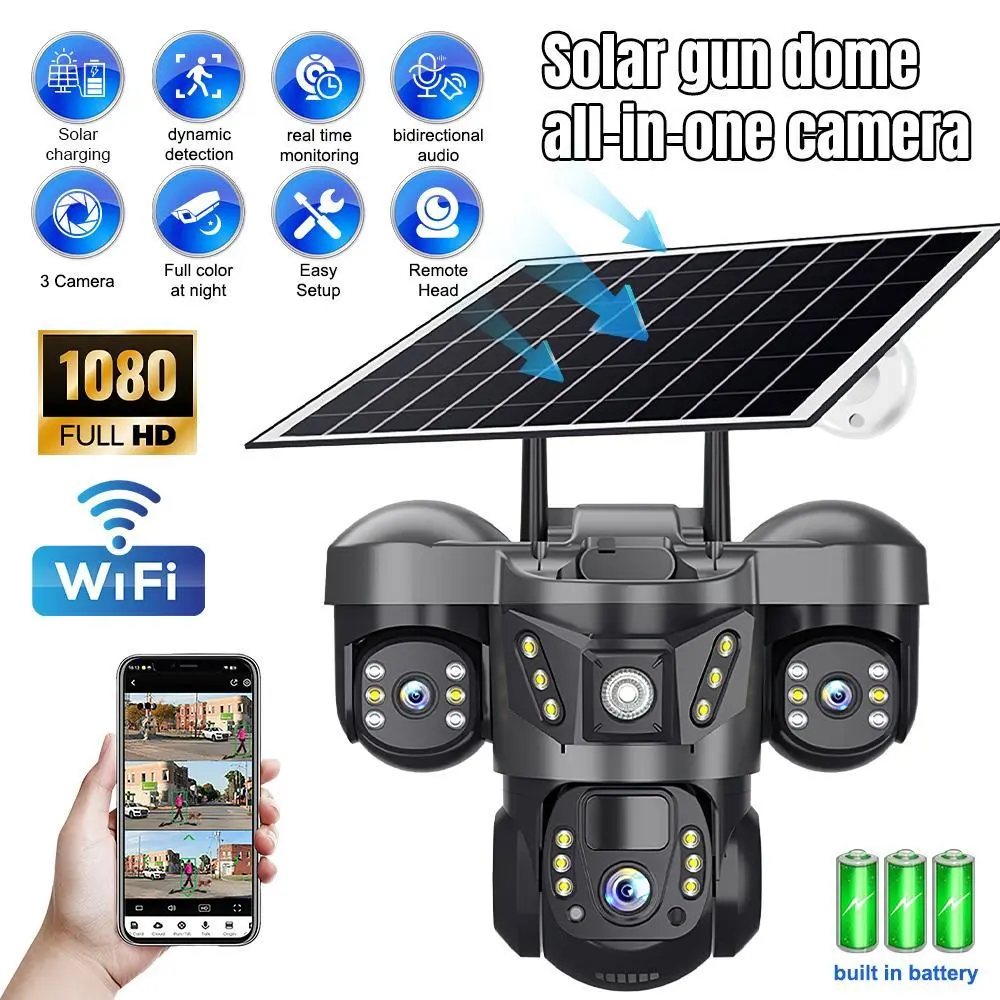 【BackToSchool】15MP 8K WiFi IP Camera Three Lenses PTZ Outdoor Waterproof Smart Home HD Night Vision CCTV Security Cam V380 Pro