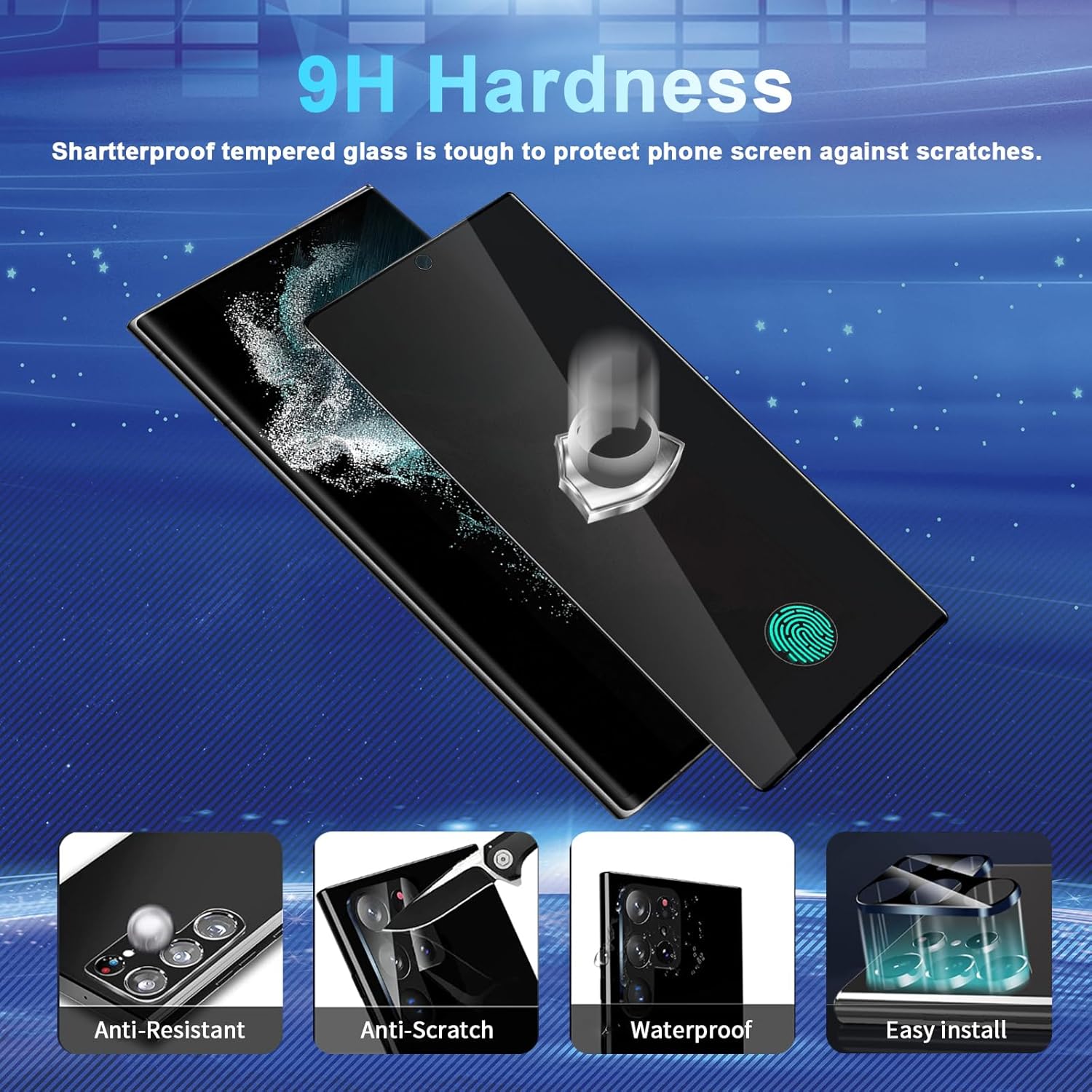 2+2 Pack Privacy Screen Protector Compatible with Galaxy S22 Ultra 5G - 2 Tempered Glass Film + 2 Camera Lens Protectos, High Clarity Bubble Free, Anti-Spy Protection