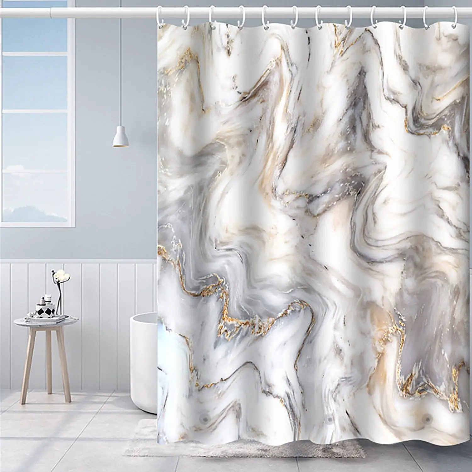 Marble Shower Curtain Liner, Peva Bath Curtain Insert, Bathroom Shower Curtain, Decorative Shower Curtain, Simple Home Decor, Metal Grommets, Weighted Bottom, 12 Plastic Hooks, Good Privacy