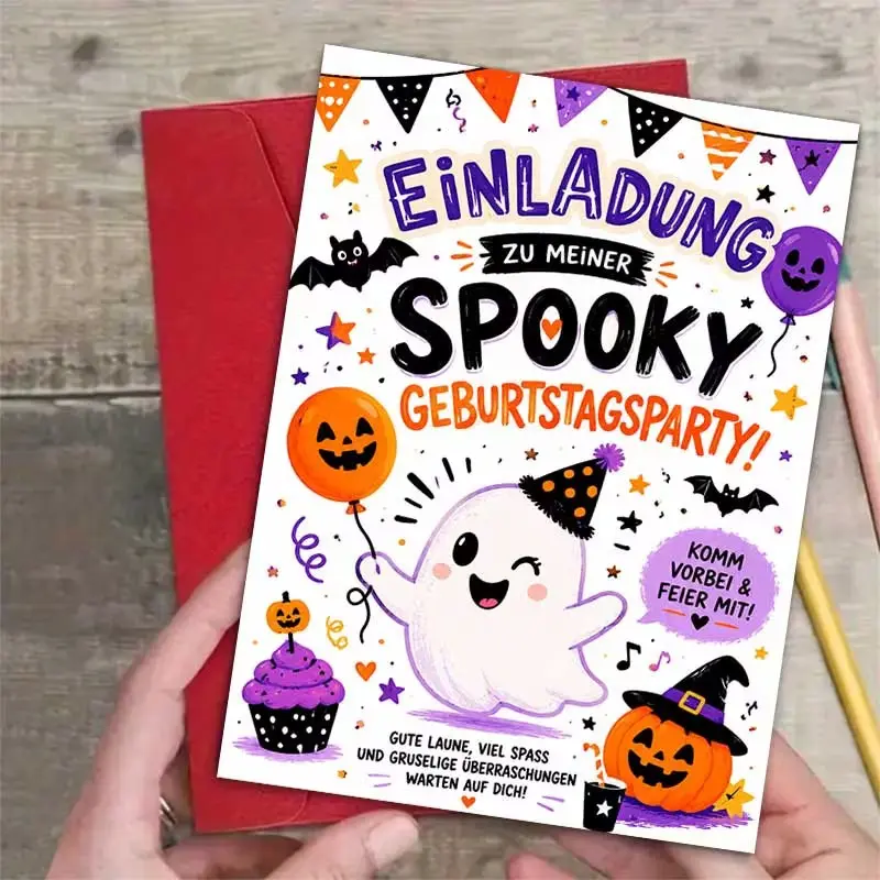 Halloween Invitation Card with Envelope, Cute Pumpkin Design, Spooky Birthday Party, Festive Cartoon Style, Perfect for Friends