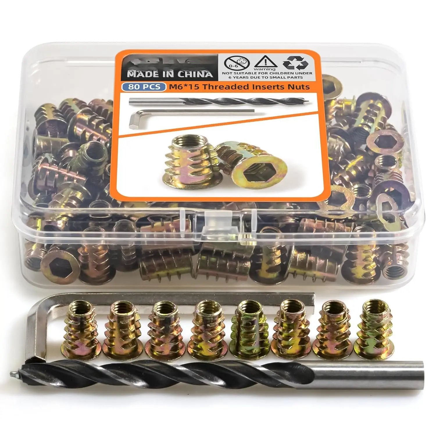 Threaded Inserts for , 80 count Zinc Alloy Thread Inserts Nuts for Soft , Hex Socket Flanged Threaded  Inserts M6*15mm Screw Inserts for Wooden Forniture
