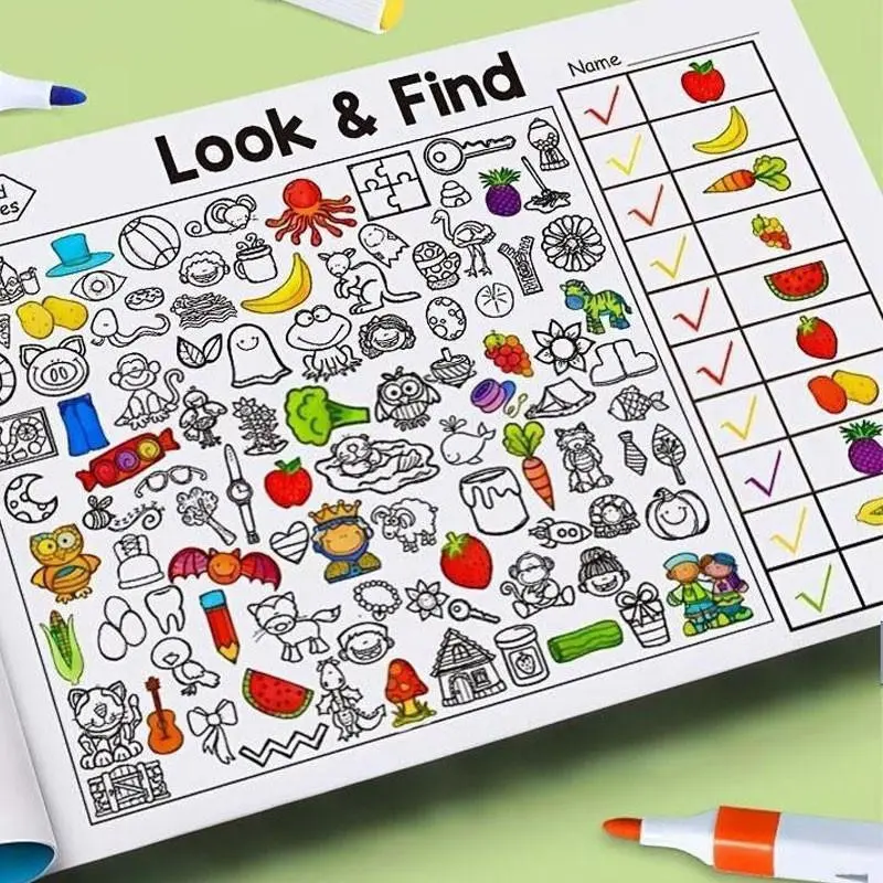 1-2 sets of children's fun hidden object books, discovery activity books, featuring visual search challenges - interactive concentration games, educational activities, learning supplies, Easter and Christmas gifts