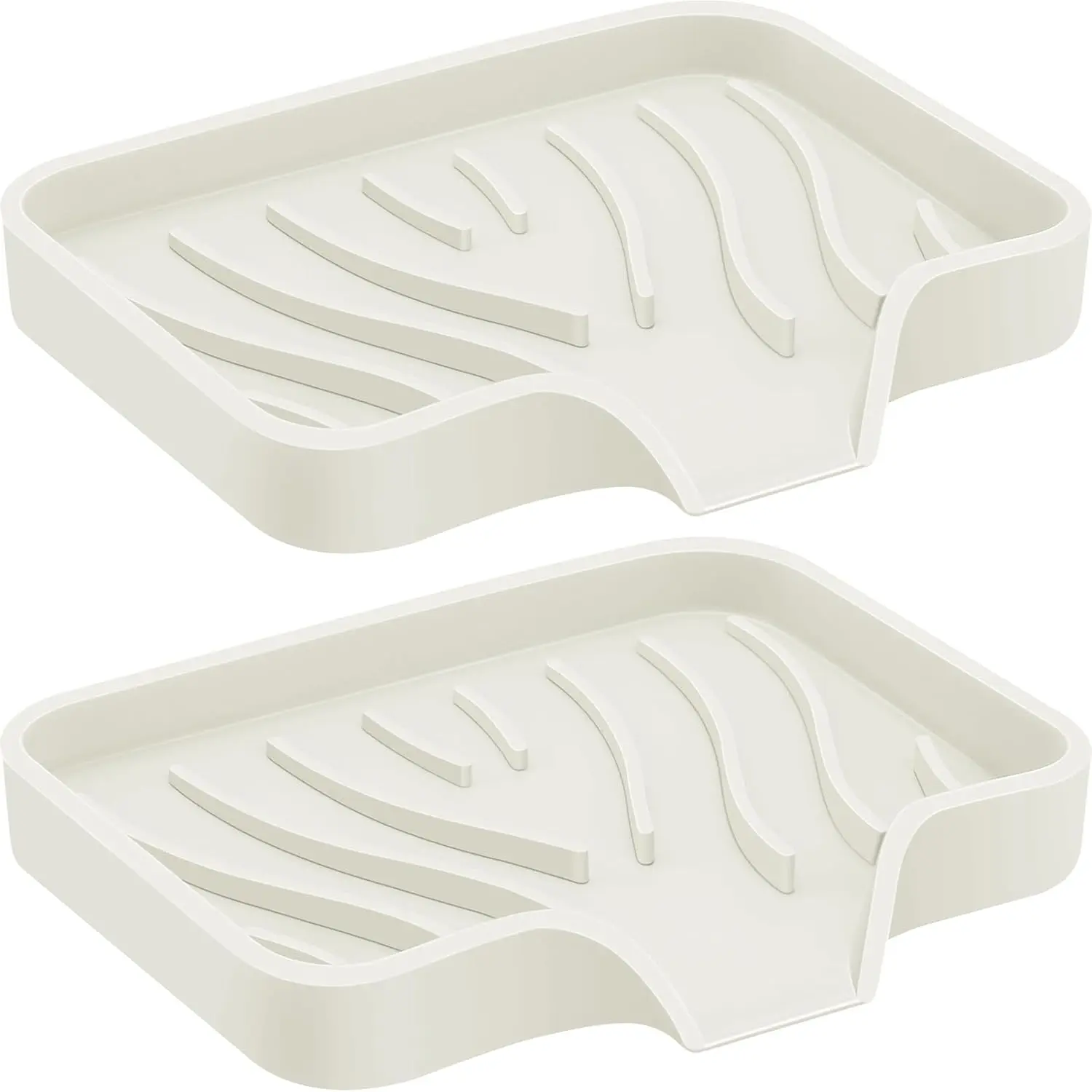 2PCS Self Draining Soap Holder, Silicone Soap Dish, Suitable for Kitchen, Bathroom, Shower, Bath Tub, Soap Container (Beige)