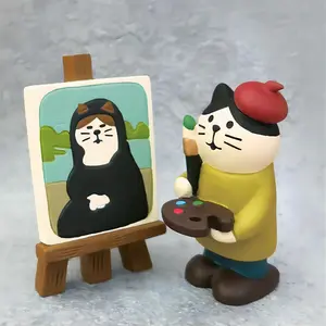 Miniature Cat Artist Trinkets, Cute Kitty Painter Figurines for Car Dashboard Decor, Funny Gifts for Women, Mom, Coworkers and Cat Lovers, Perfect Dashboard Ornaments Cute Home Office Desk Decor