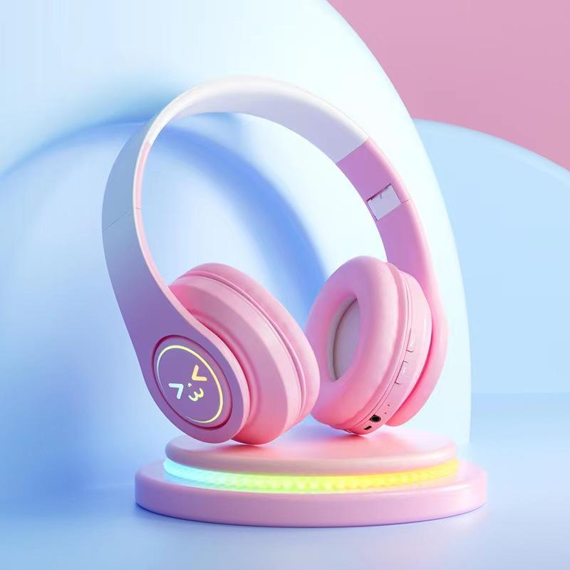 Wireless Headphones, Over-ear Design Headphone with Light Effect, Foldable Headphones Suitable for Gaming, Office, Queue, Audio