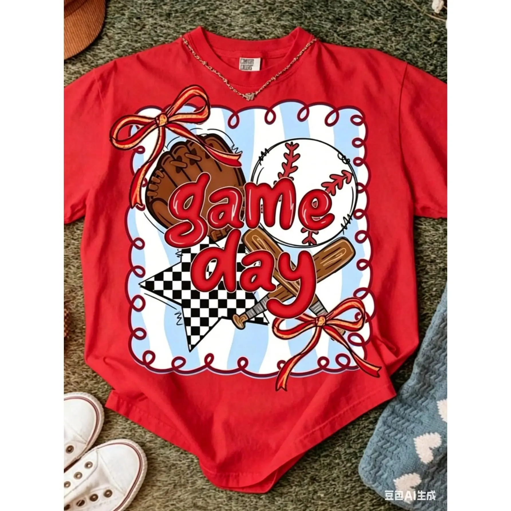 Baseball Game Day TShirt, Coquette Bow Baseball Mama Tee, Baseball Mom Graphic Tee, Cute Sport Game Day Outfit, Gift For Baseball Lover-Cozy Summer