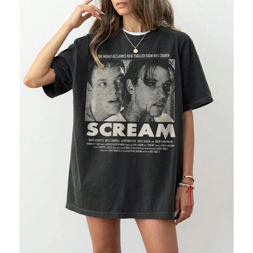 Men's Vintage Scream 1996 Movie Graphic T-Shirt - Billy Loomis Stu Macher Print, Round Neck, Short Sleeve, 100% Cotton Casual Tops, Machine Wash Halloween Spooky Horror Tee, Casual Tee
