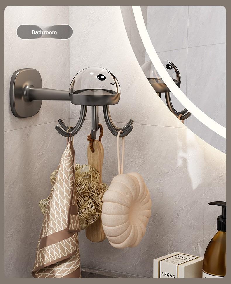 360° rotating cartoon octopus hook, no need to drill holes and won't damage the wall, storage rack, home storage rack, household daily use, kitchen storage hook, shelving rack