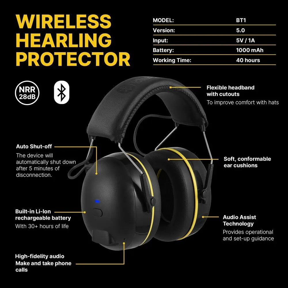 Nrr 28db Noise Reduction Bluetooth-compatible 5.0 Ear Cushions, 40-Hour Battery Life, Auto-Off Feature, Clear Calls, Ideal for Shooting/gardening/hunting